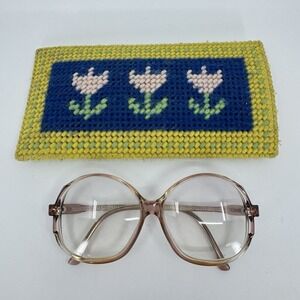Vintage France Frame Eyeglasses Mauve Susan With Needlepoint Case Grannycore